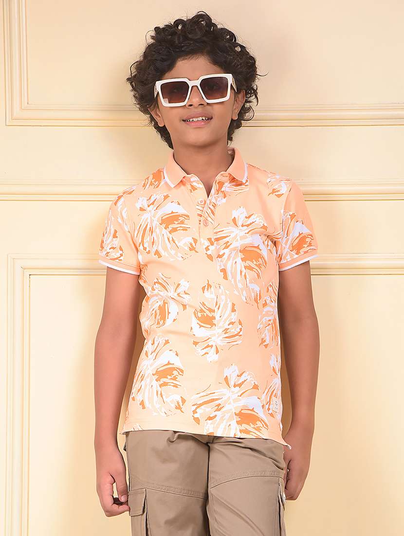 boys tropical printed short sleeve polo t-shirt