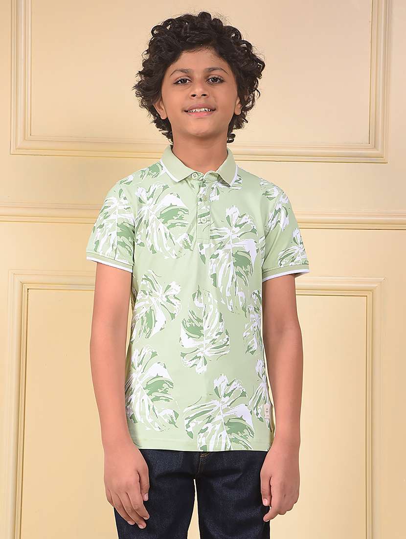 boys tropical printed short sleeve polo t-shirt