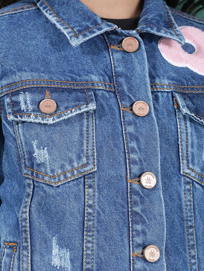 girls solid long sleeve collaerd denim jacket - 22074443 -  Standard Image - 6