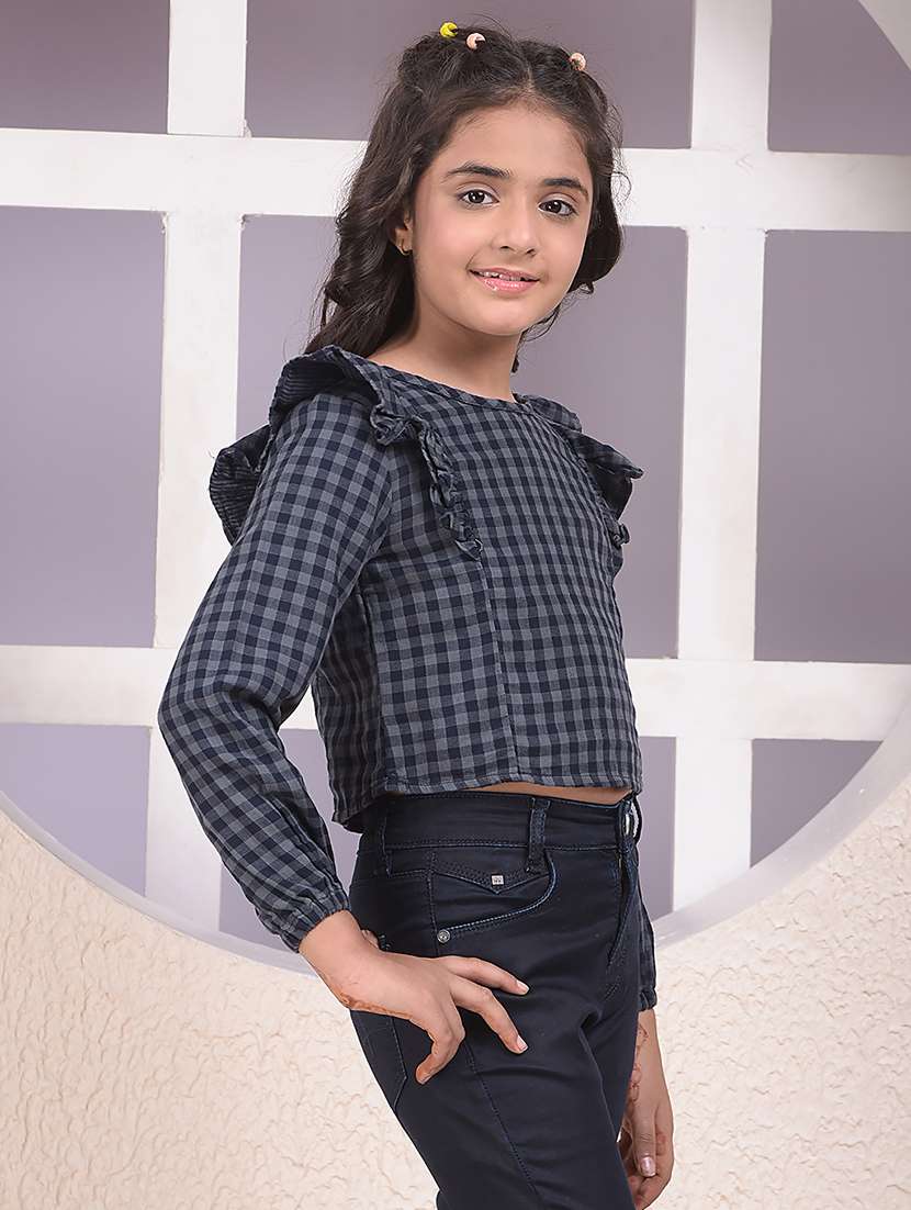 girls checkered long sleeve top - 22074495 -  Standard Image - 1
