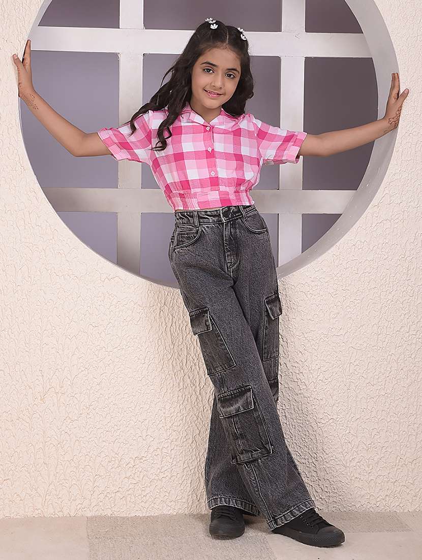 girls checkered collared short sleeve shirts top - 22074515 -  Standard Image - 6