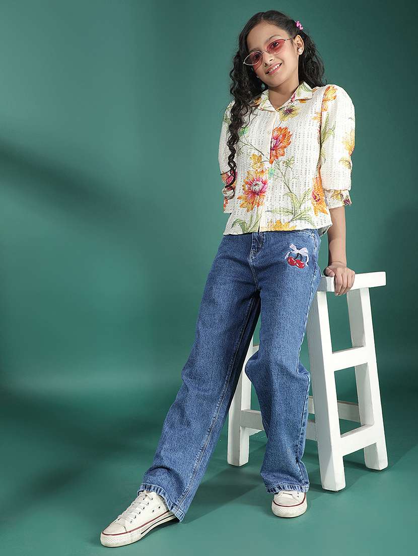 girls printed puff sleeve collared shirt - 22074519 -  Standard Image - 4