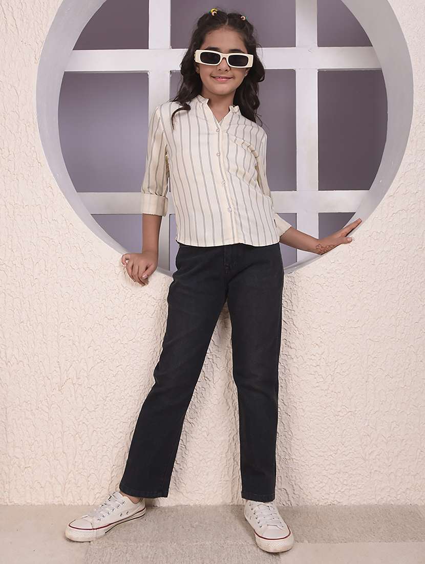 girls striped long sleeve mandarin collar shirt - 22074520 -  Standard Image - 6