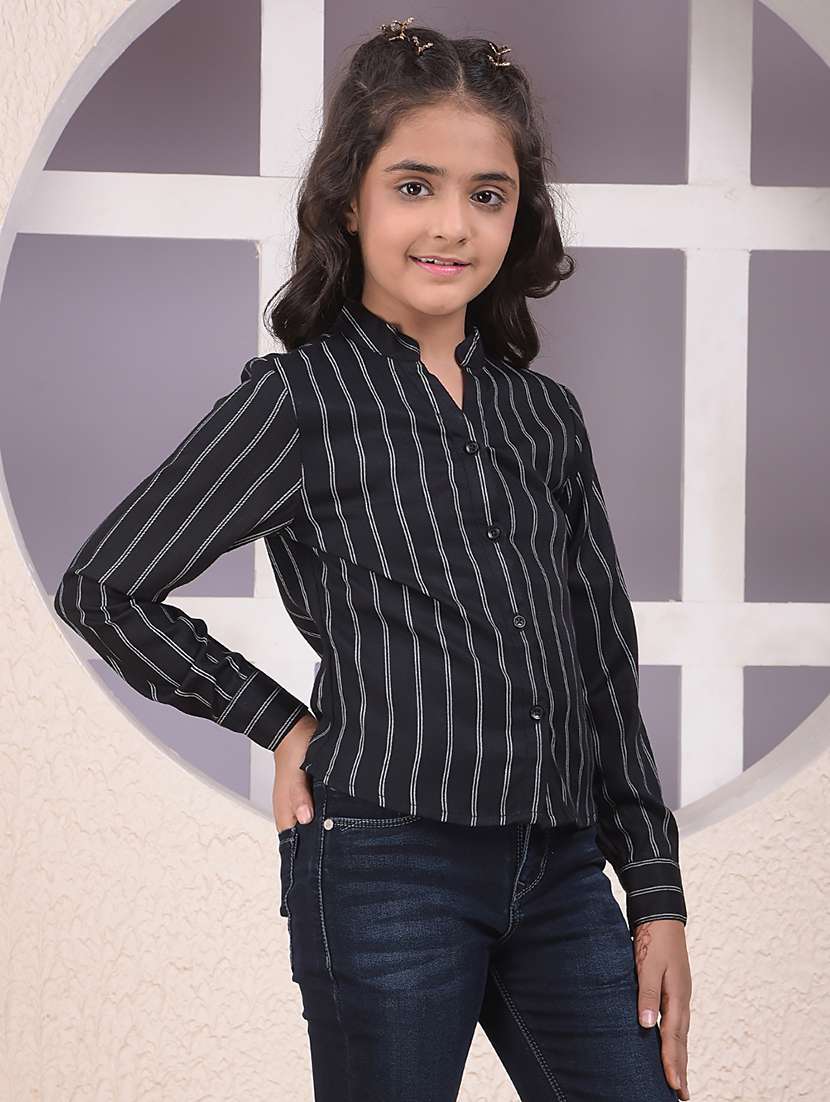 girls printed long sleeve mandarin collar shirt - 22074521 -  Standard Image - 1