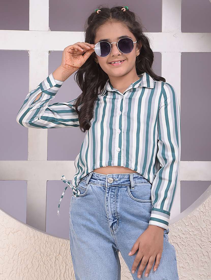 girls striped long sleeve collared shirt