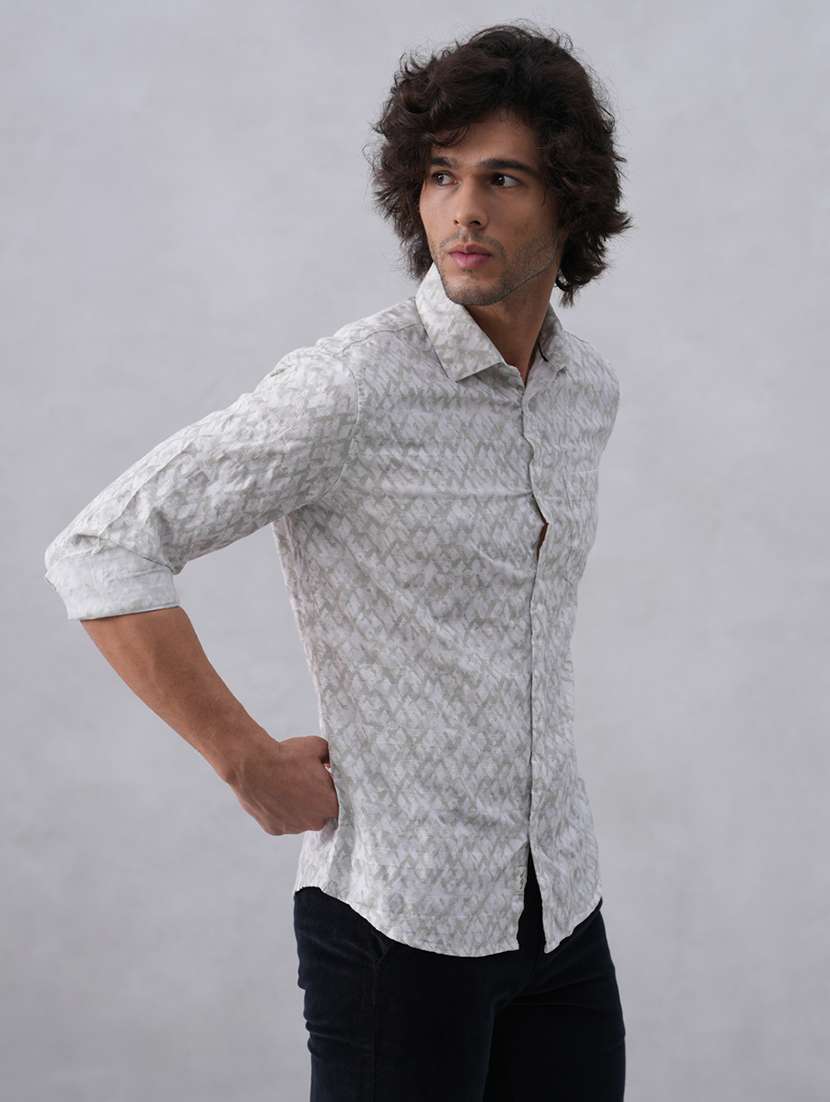 men printed long sleeve slim fit casual shirt - 22074561 -  Standard Image - 1