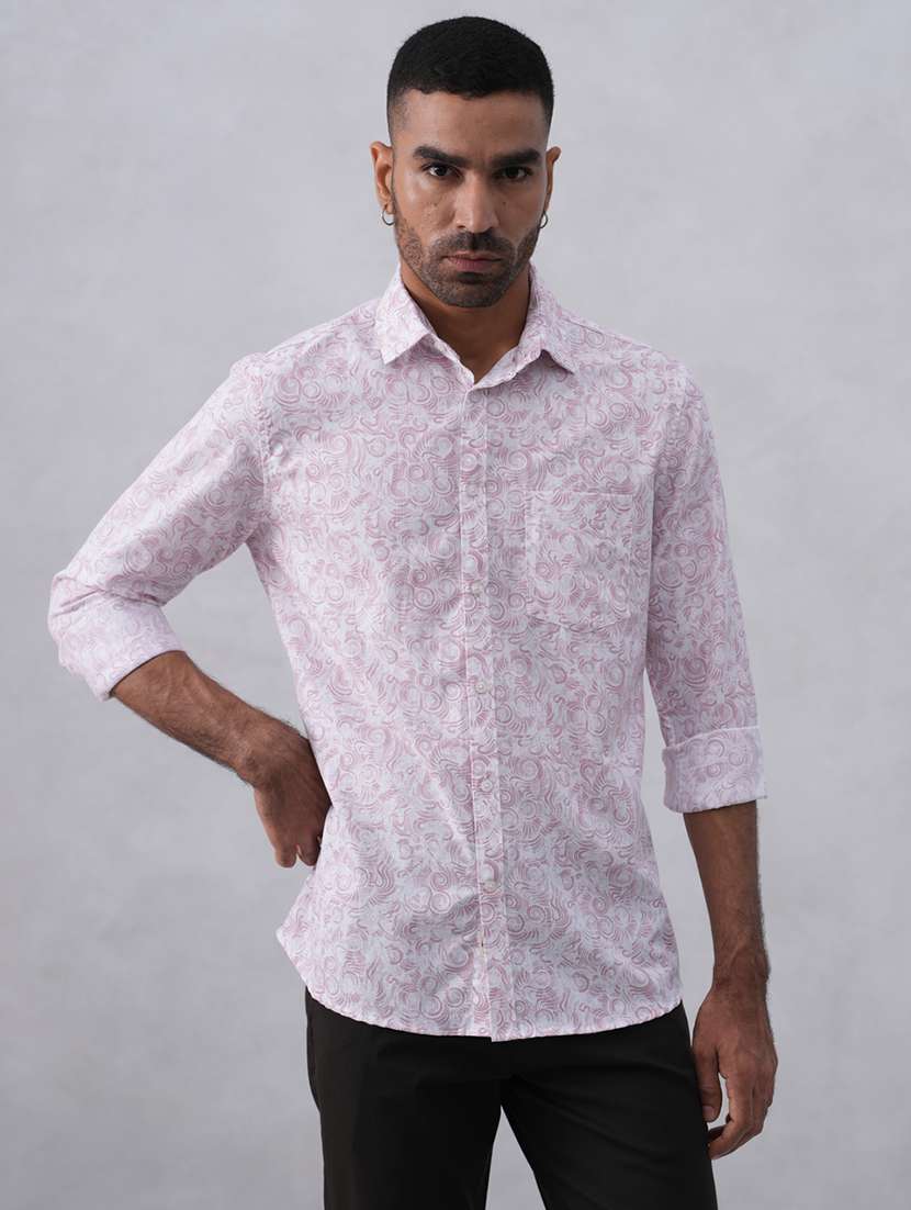 men printed long sleeve slim fit casual shirt