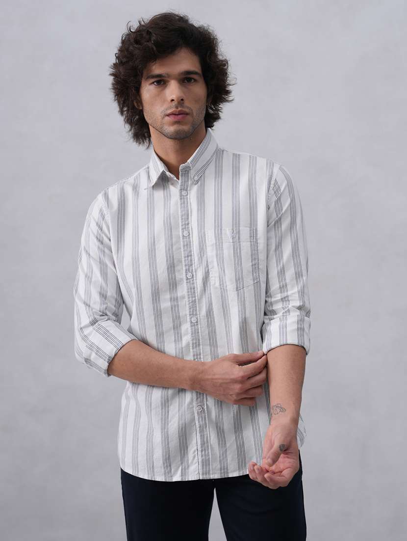 men striped long sleeve slim fit casual shirt