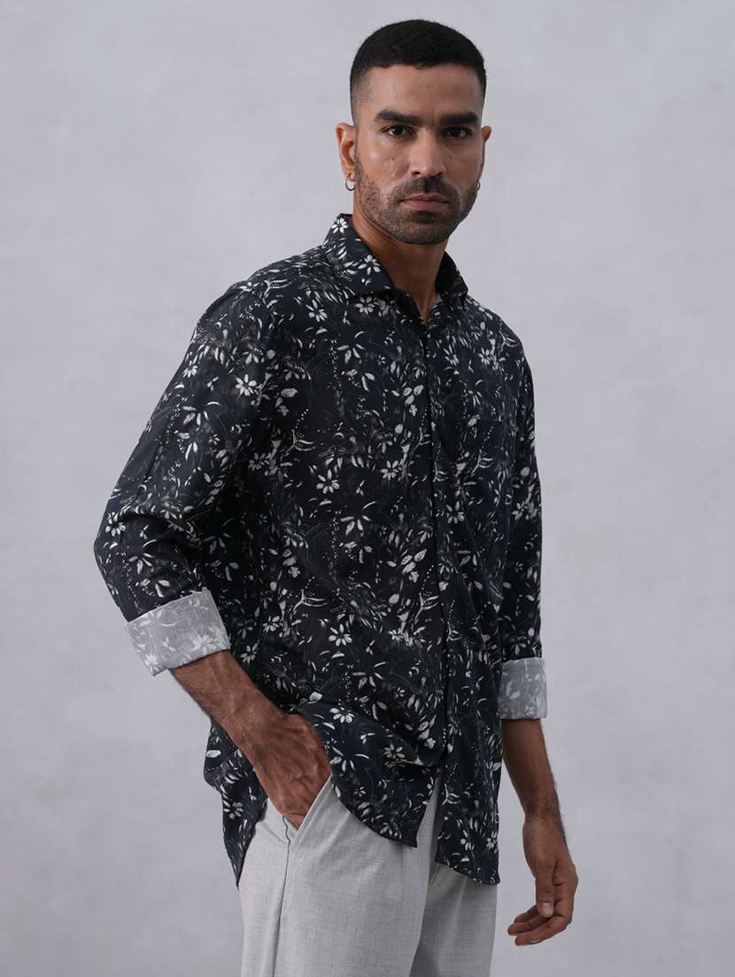 men floral printed long sleeve slim fit casual shirt - 22074579 -  Standard Image - 1
