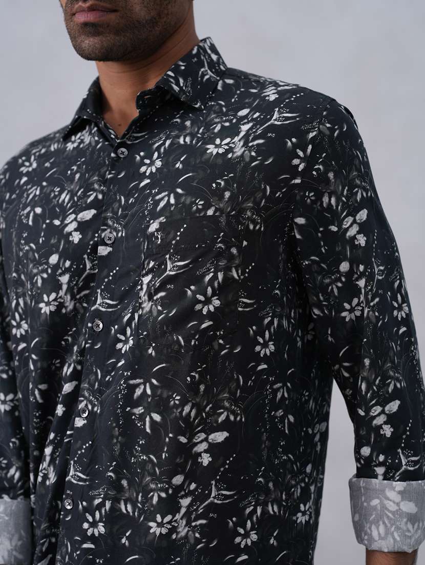 men floral printed long sleeve slim fit casual shirt - 22074579 -  Standard Image - 4