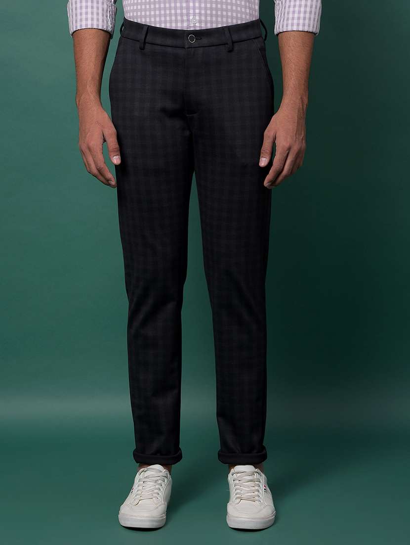 men checkered mid rise flat front casual chinos 