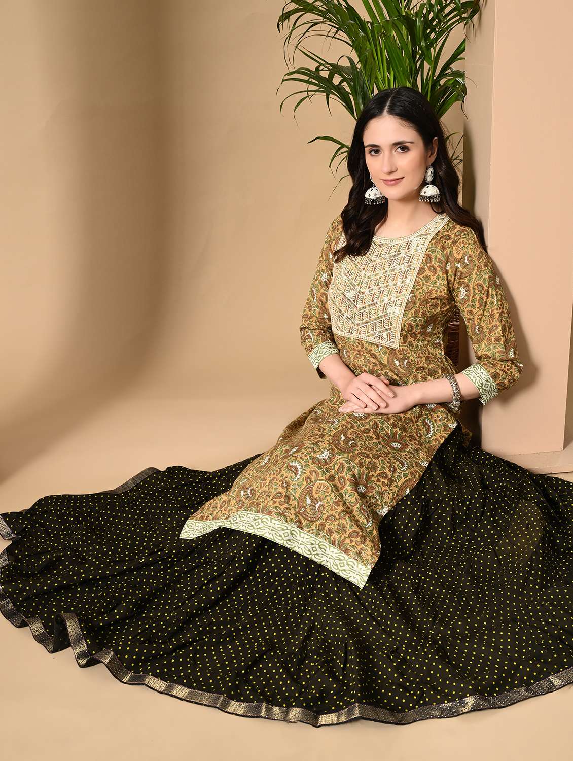women printed three quarter sleeve straight kurta - 22074595 - Standard Image - 1