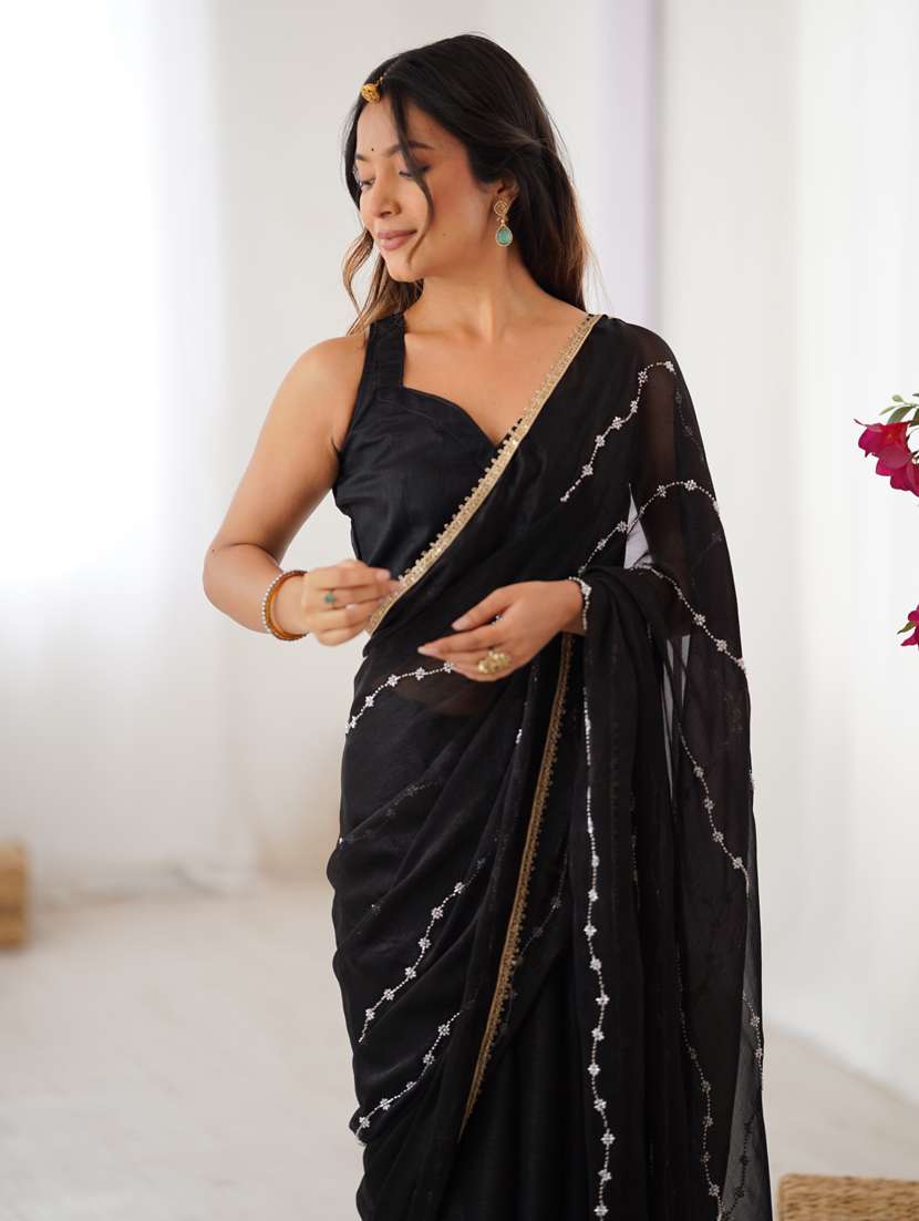 women solid with work embroidered saree with blouse - 22074611 -  Standard Image - 1