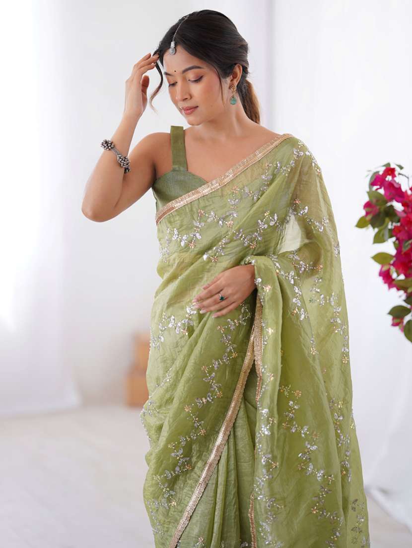 women solid with work embroidered saree with blouse - 22074619 -  Standard Image - 1