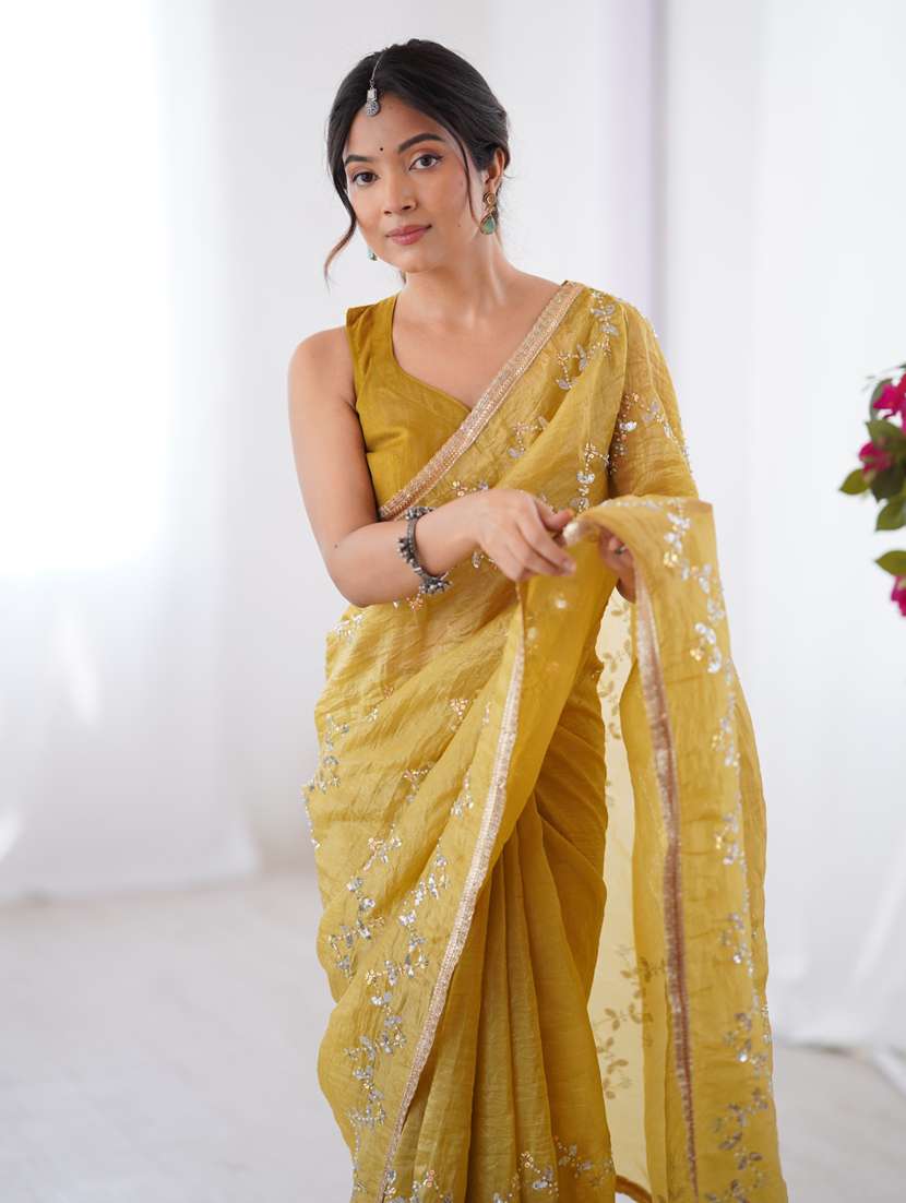 women solid with work embroidered saree with blouse - 22074620 - Standard Image - 1