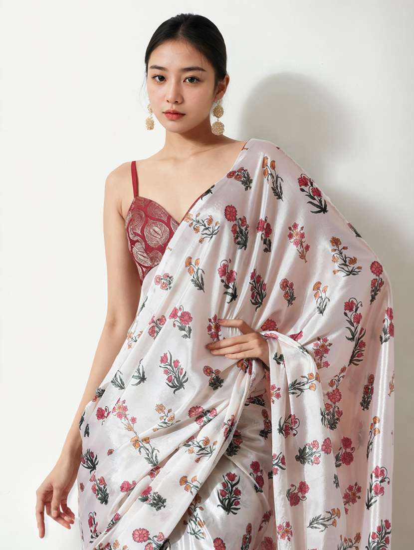women floral printed ready to wear saree with blouse - 22074636 -  Standard Image - 1