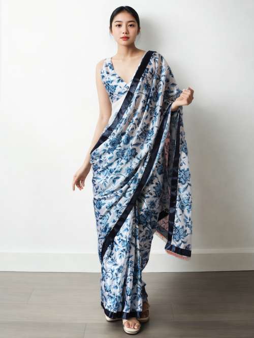 women floral printed ready to wear saree with blouse - 22074637 -  Standard Image - 0