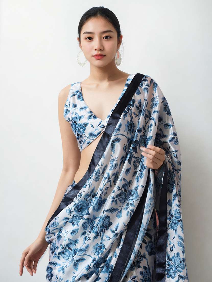 women floral printed ready to wear saree with blouse - 22074637 -  Standard Image - 1