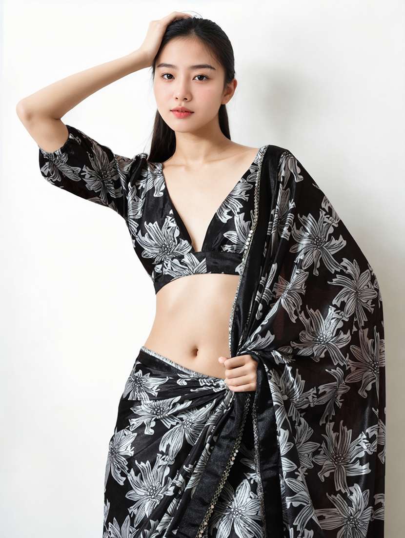 women floral printed ready to wear saree with blouse - 22074638 -  Standard Image - 1