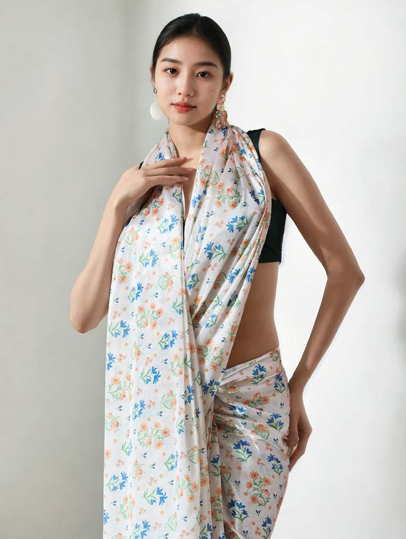 women floral printed ready to wear saree with blouse - 22074639 - Standard Image - 1