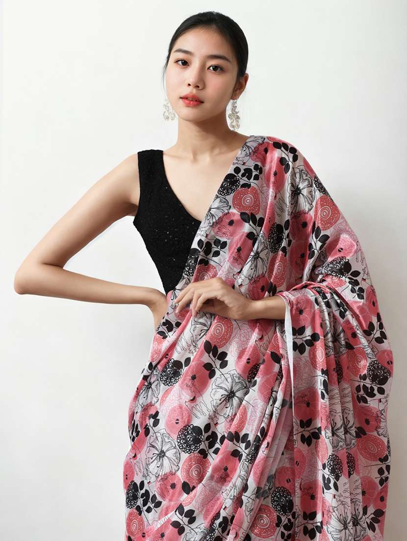 women floral printed ready to wear saree with blouse - 22074640 -  Standard Image - 1