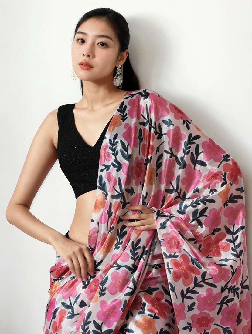 women floral printed ready to wear saree with blouse - 22074641 -  Standard Image - 1