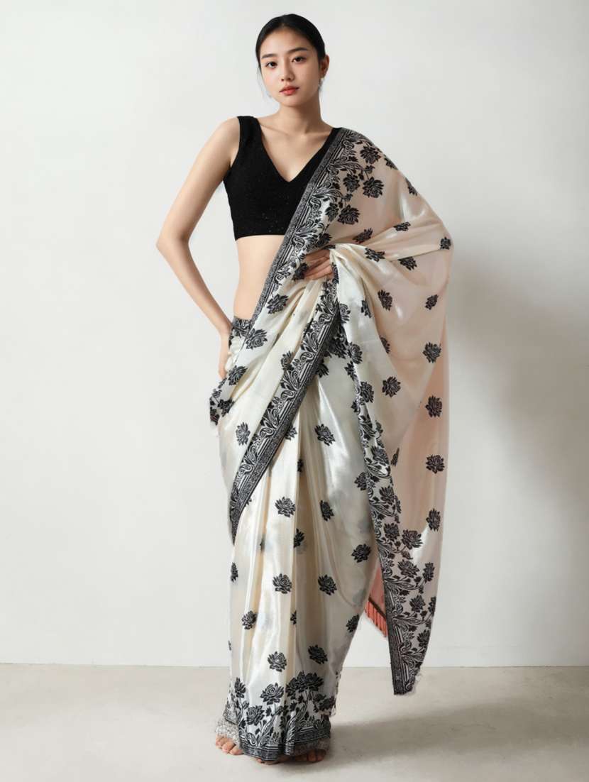 women floral printed ready to wear saree with blouse
