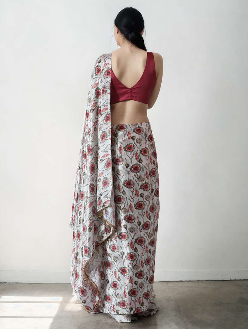 women floral printed ready to wear saree with blouse - 22074643 -  Standard Image - 1