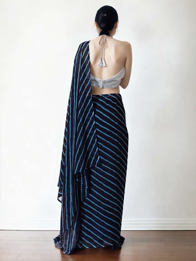 women striped ready to wear saree with blouse - 22074647 -  Standard Image - 1