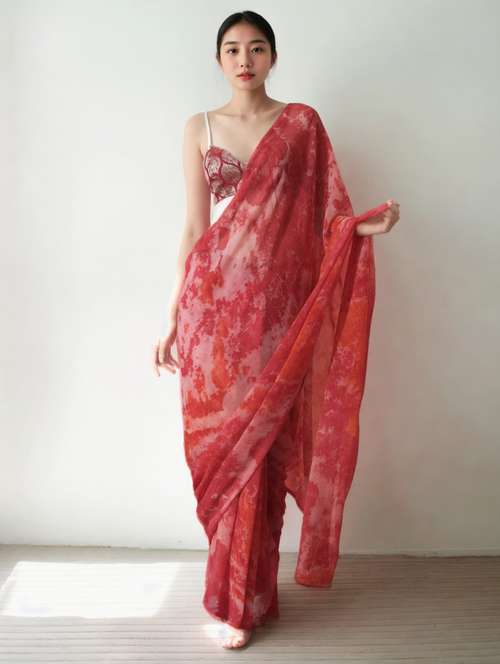 women printed ready to wear saree with blouse - 22074651 -  Standard Image - 0