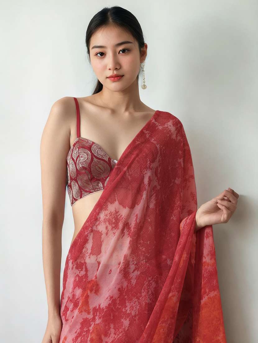 women printed ready to wear saree with blouse - 22074651 -  Standard Image - 1