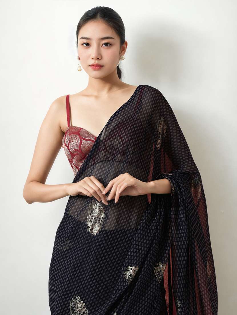 women printed ready to wear saree with blouse - 22074652 -  Standard Image - 1