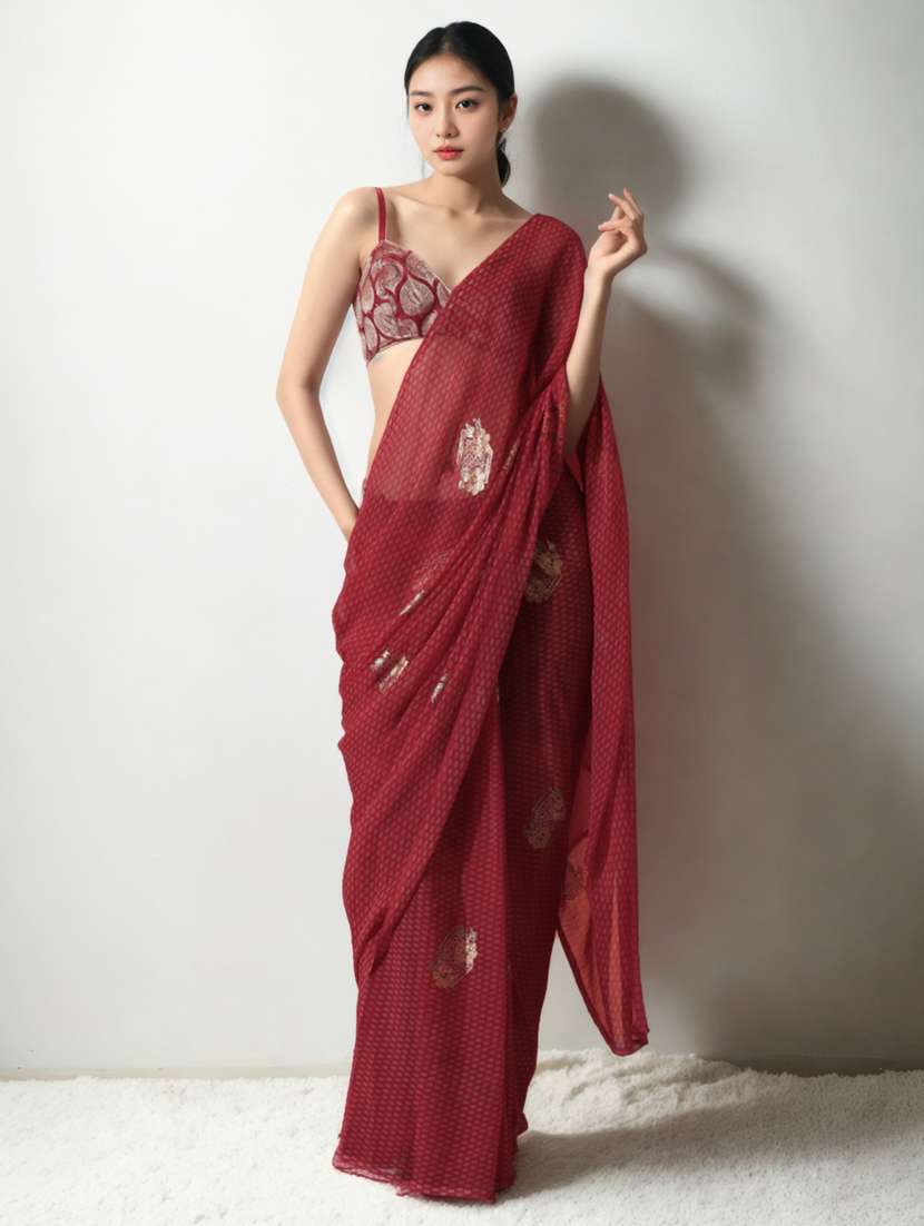 women printed ready to wear saree with blouse