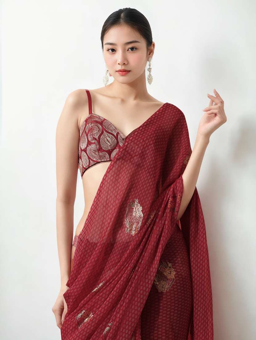 women printed ready to wear saree with blouse - 22074654 - Standard Image - 1