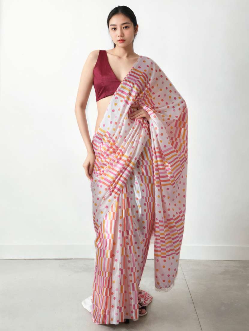 women printed ready to wear saree with blouse