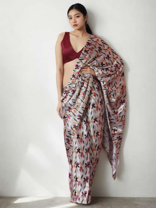 women printed ready to wear saree with blouse - 22074663 - Standard Image - 0