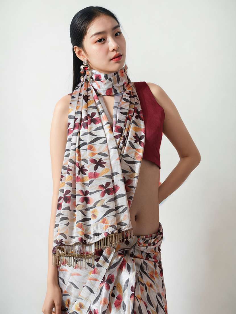 women printed ready to wear saree with blouse - 22074663 - Standard Image - 1