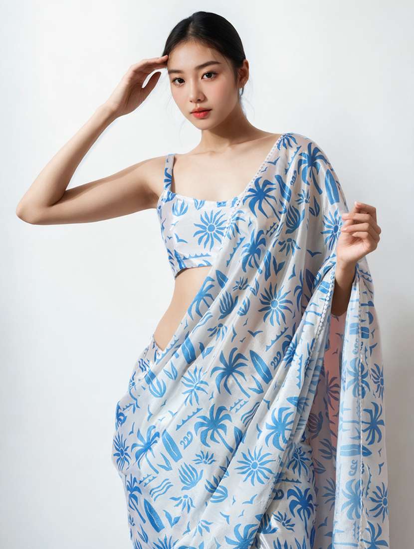 women printed ready to wear saree with blouse - 22074664 -  Standard Image - 1