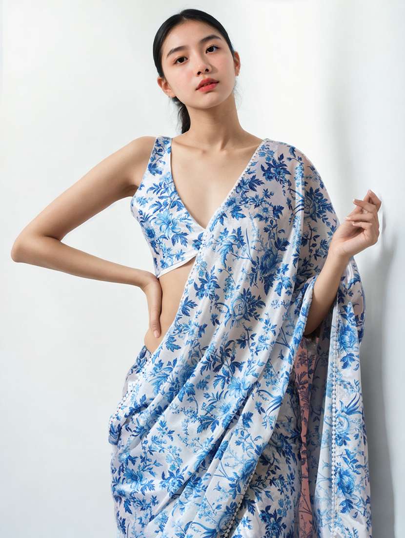 women printed ready to wear saree with blouse - 22074665 -  Standard Image - 1