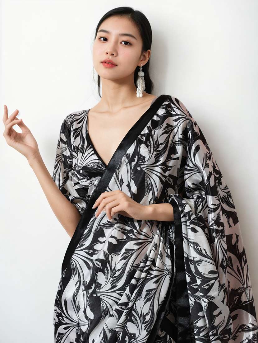 women printed ready to wear saree with blouse - 22074666 -  Standard Image - 1