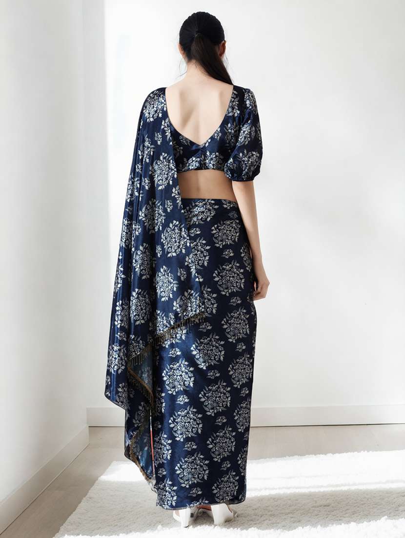 women printed ready to wear saree with blouse - 22074667 -  Standard Image - 1