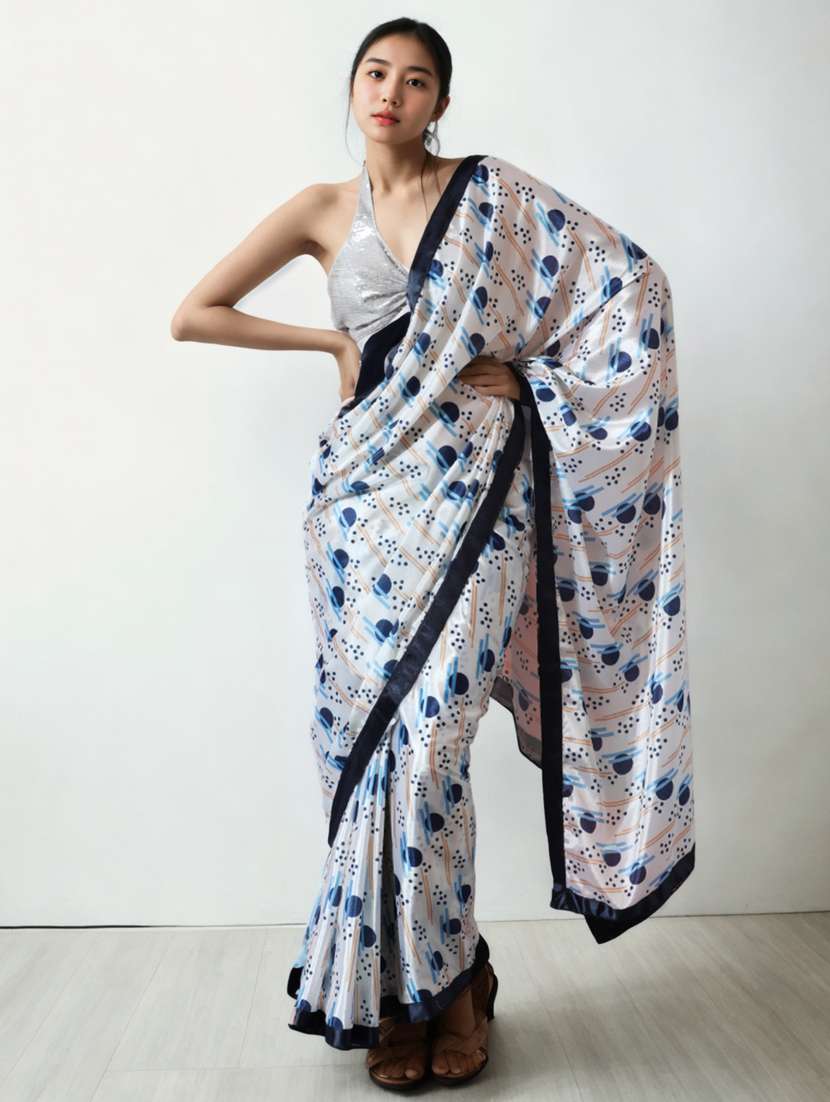 women geometric printed ready to wear saree with blouse - 22074669 - Zoom Image - 0