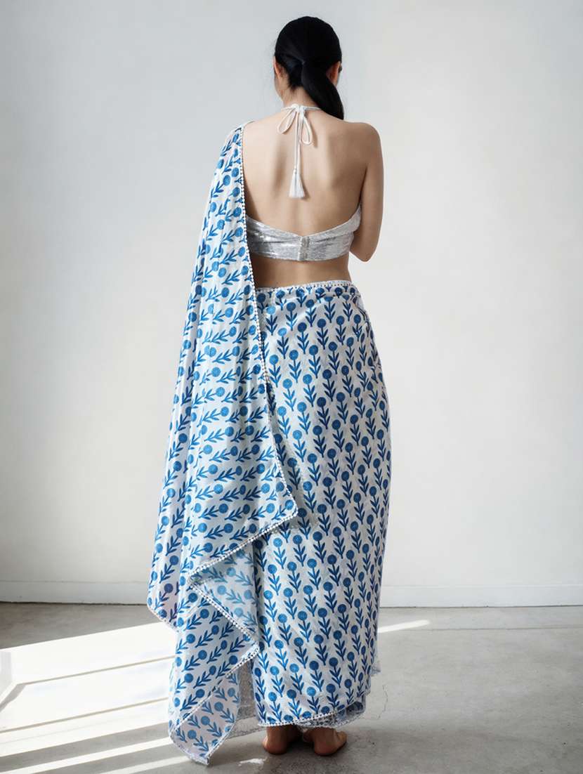 women printed ready to wear saree with blouse - 22074670 -  Standard Image - 1