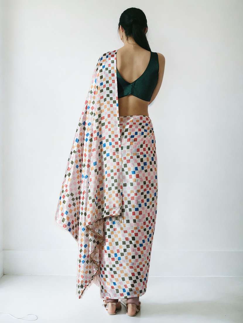 women geometric printed ready to wear saree with blouse - 22074672 -  Standard Image - 1