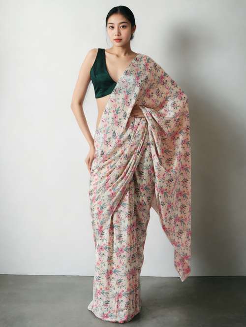 women floral printed ready to wear saree with blouse - 22074673 -  Standard Image - 0