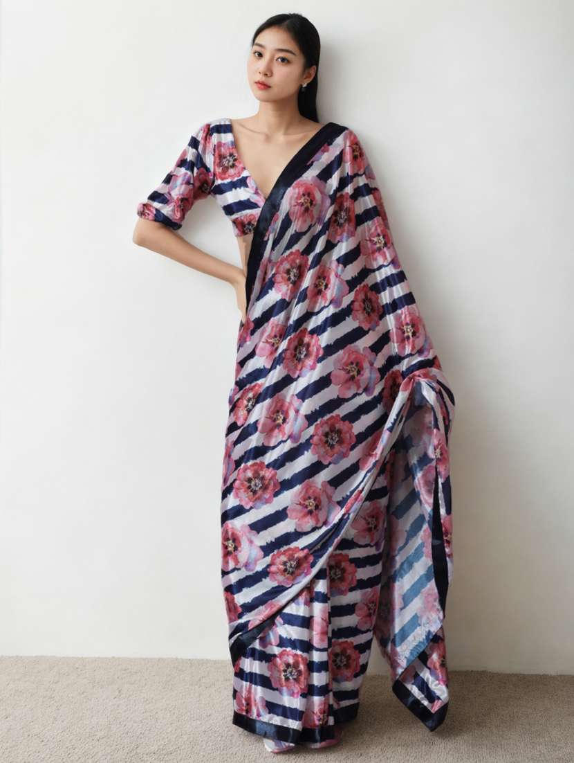 women floral printed ready to wear saree with blouse