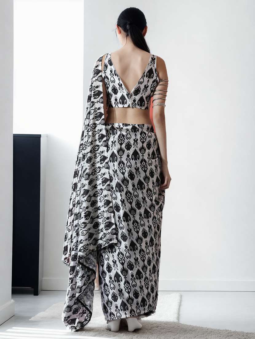 women ikat printed ready to wear saree with blouse - 22074677 -  Standard Image - 1