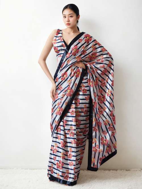 women floral printed ready to wear saree with blouse - 22074678 -  Standard Image - 0