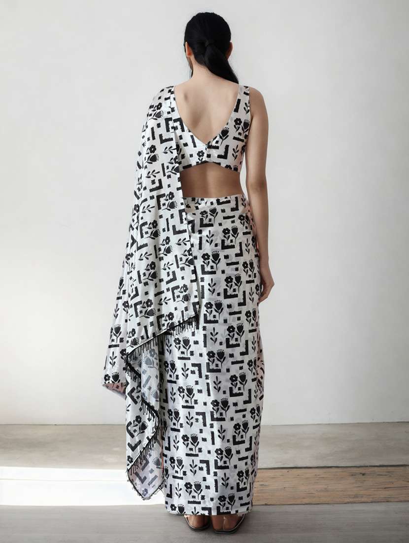 women ikat printed ready to wear saree with blouse - 22074679 -  Standard Image - 1