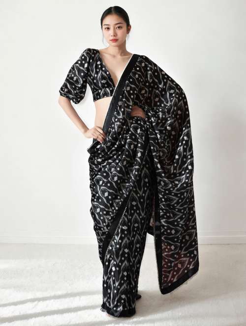 women ikat printed ready to wear saree with blouse - 22074681 -  Standard Image - 0